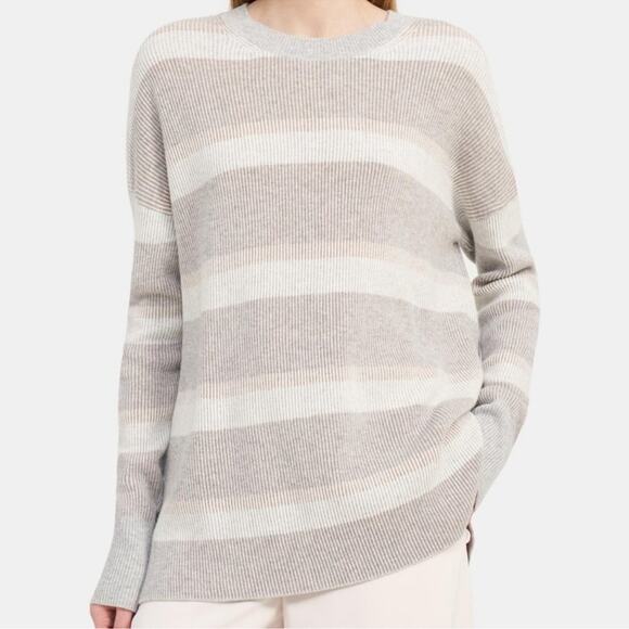 Theory Karenia Gray and White Crewneck Soft Cashmere Sweater S - Picture 1 of 11